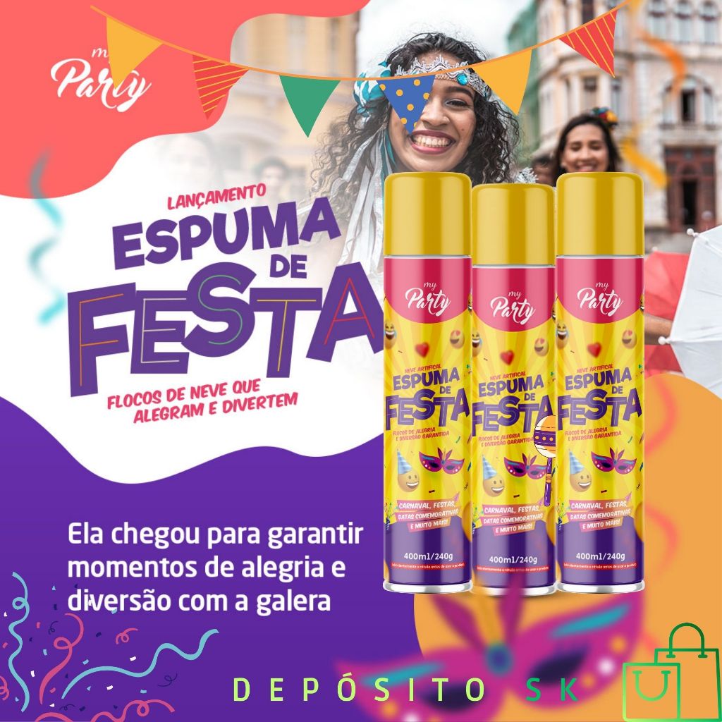 Espuma de Festa Neve Artificial Spray 400ml My Party Carnaval Festas Datas Comemorativas e Muitos Mais em Oferta na Shopee