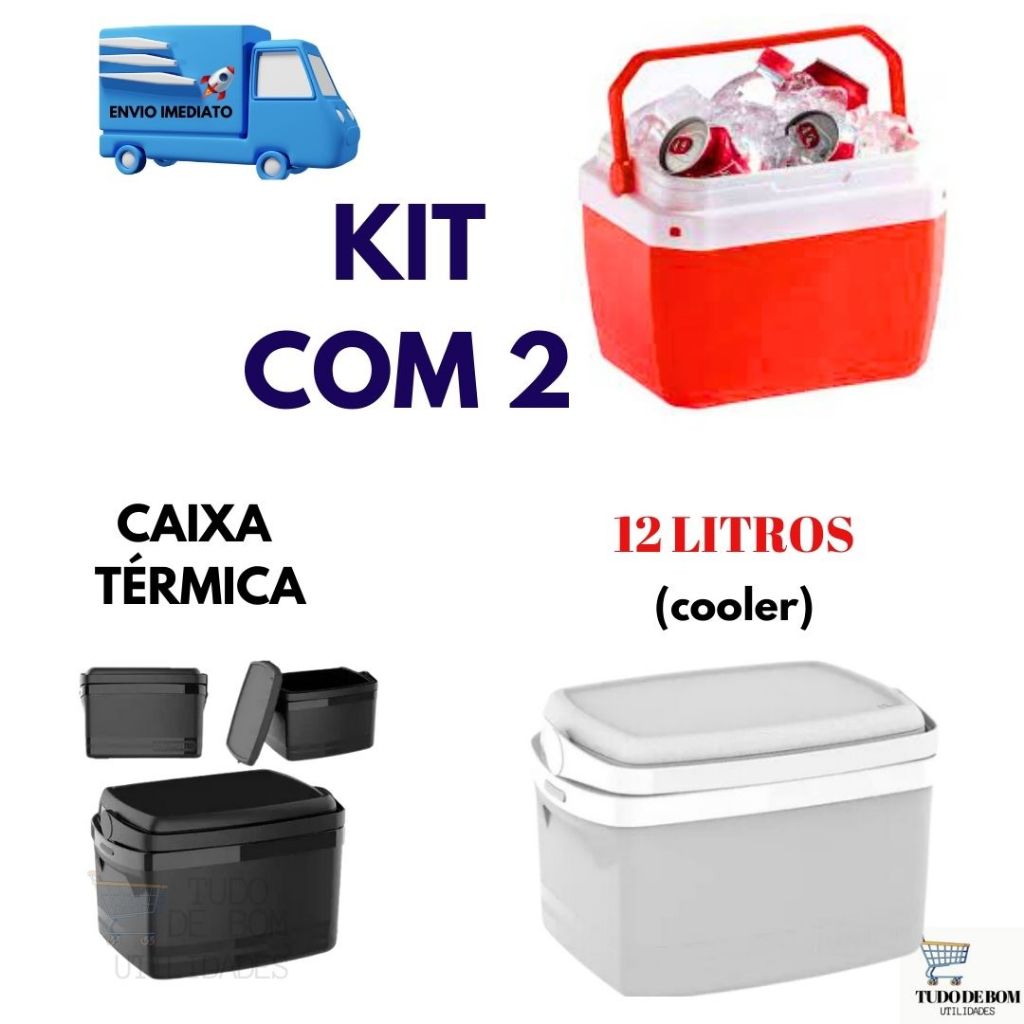 Kit 2 Caixa Termica Cooler Bebidas 12 Litros Com Alça Praia Piscina