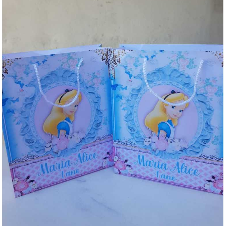Sacolinhas de Papel Personalizadas Alice no país das maravilhas - modelo 1Aniversário Lembrancinhas Personalizada