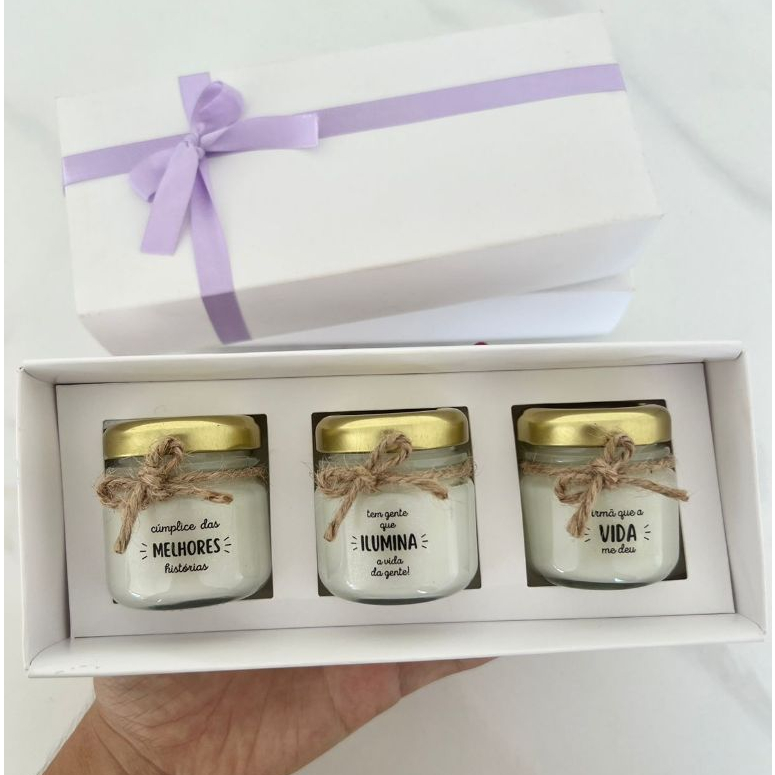 Kit de Mini Velas Aromáticas Melhores Amigas Presente Criativo - Lavanda, Flor de Cerejeira e Cereja e Avelã