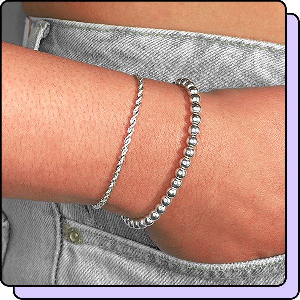 Kit 2 Pulseiras Prata 925 Bolinhas Cordão Baiano Pulseiras Feminina