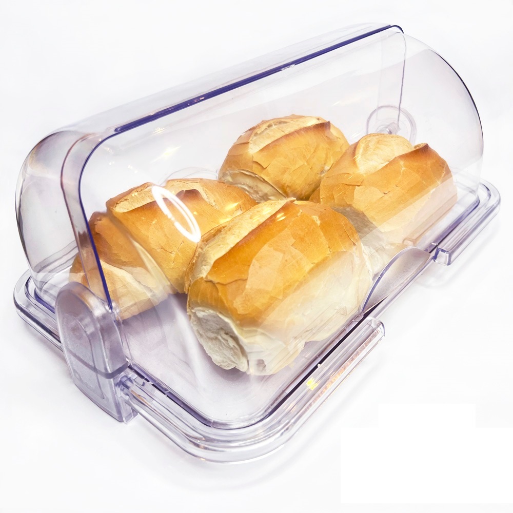 Porta Pão Luxo Cristal Tampa Basculante Armazenador com Tampa Profissional para Pães Doces...