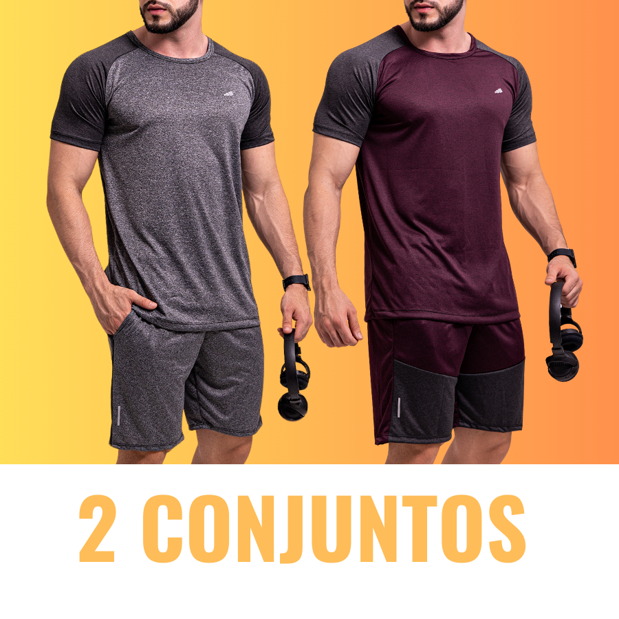 Kit 2 Conjunto Dry Fit Masculino Roupa de Academia Masculina Camiseta Manga Curta + Short Dri Fit