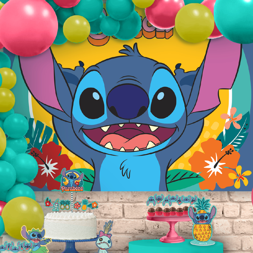Painel Grande de TNT STITCH 1,40 x 1 METRO / festa decoração de aniversário temas comemoração em Oferta na Shopee