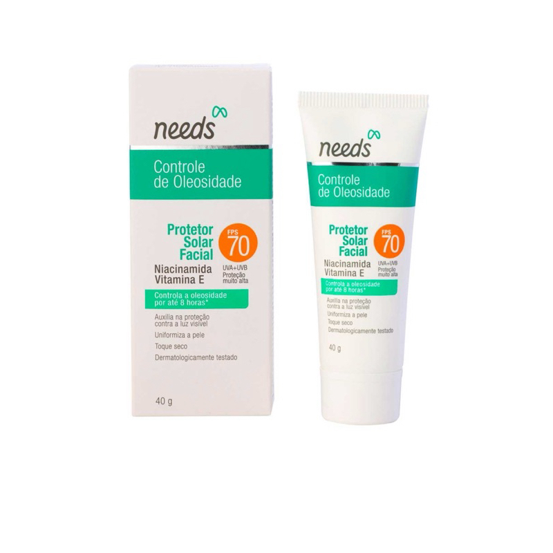 Protetor Solar Facial Needs Controle de Oleosidade SEM COR  OU COM COR FPS 70 40g