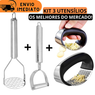 Kit Amassador de Batatas Amassador de Alho Manual e Descascador Ralador Inox Para Alhos Batatas Legumes Amassador Para Purê e receitas