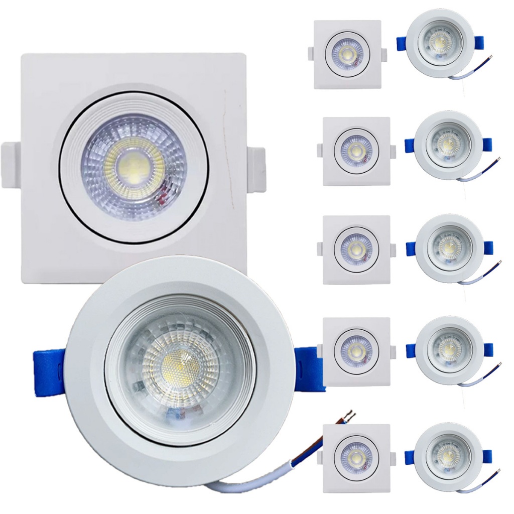 Kit 20 Un  Luminária Spot Led  7w Redondo Quadrado Embutido Branco Frio Quente 3000k 6500k...