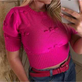 Blusa cropped princesa pom pom modal tricot