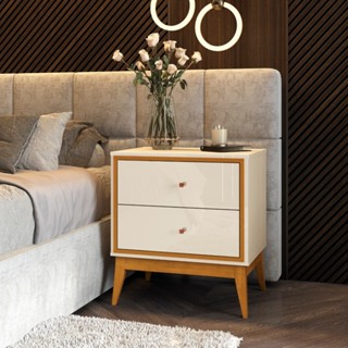 Mesa de Cabeceira 2 Gavetas com Pés em Madeira Maciça Arruna em Oferta na Shopee