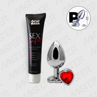 Kit Iniciante Plug Anal Pequeno Tamanho P Formato Coração + Gel Dessensibilizante Anal Sex Comfort - One Sex