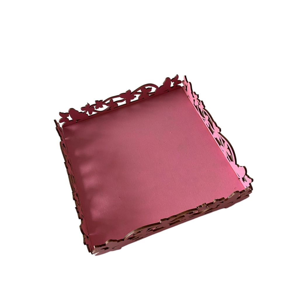 Detalhes do Bandeja Borboletas 20x20 Decoração MDF Crú Pintada Cor Rosa