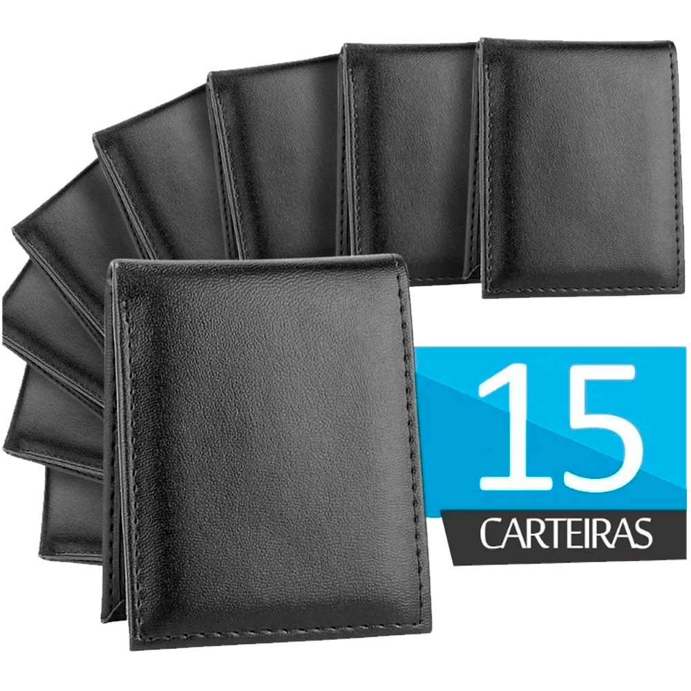 Kit 15 Carteiras Masculina Preta Basica Slim Porta Cartões