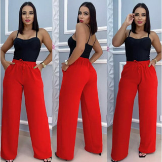 calça pantalona de tecido duna com elastex na cintura
