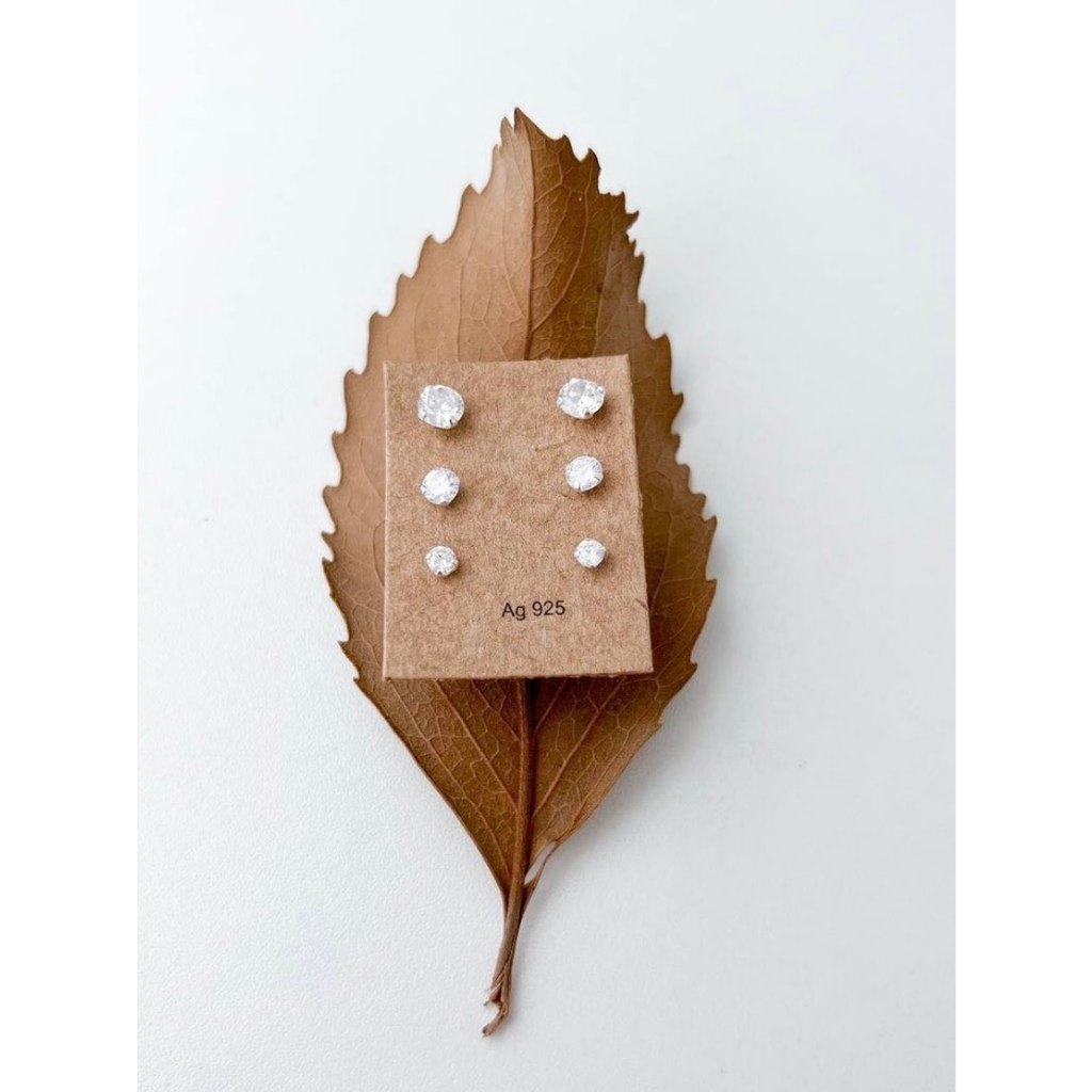 Trio de Brincos Folheado a Ouro 18k Zircônia Redonda | Ponto de Luz 2mm 3mm 4mm