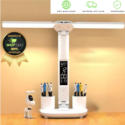 LED Relógio Lâmpada de Mesa USB Carregável Regulável Lâmpada de Mesa 2 Cabeças 180 Rotação Dobrável Proteção Ocular Leitura Luz Noturna