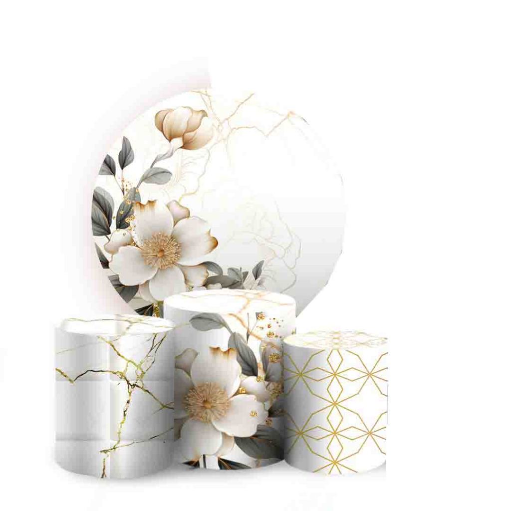 KIT PAINEL REDONDO 1,50 + CAPAS CILINDRO TECIDO SUBLIMADO ROSAS FLORES em Oferta na Shopee