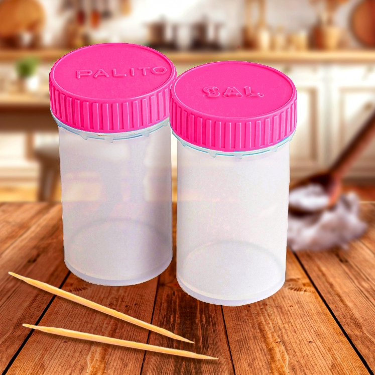 Conjunto Pote Plástico Saleiro E Paliteiro multiuso Kit com tampa rosca 4 Unidades