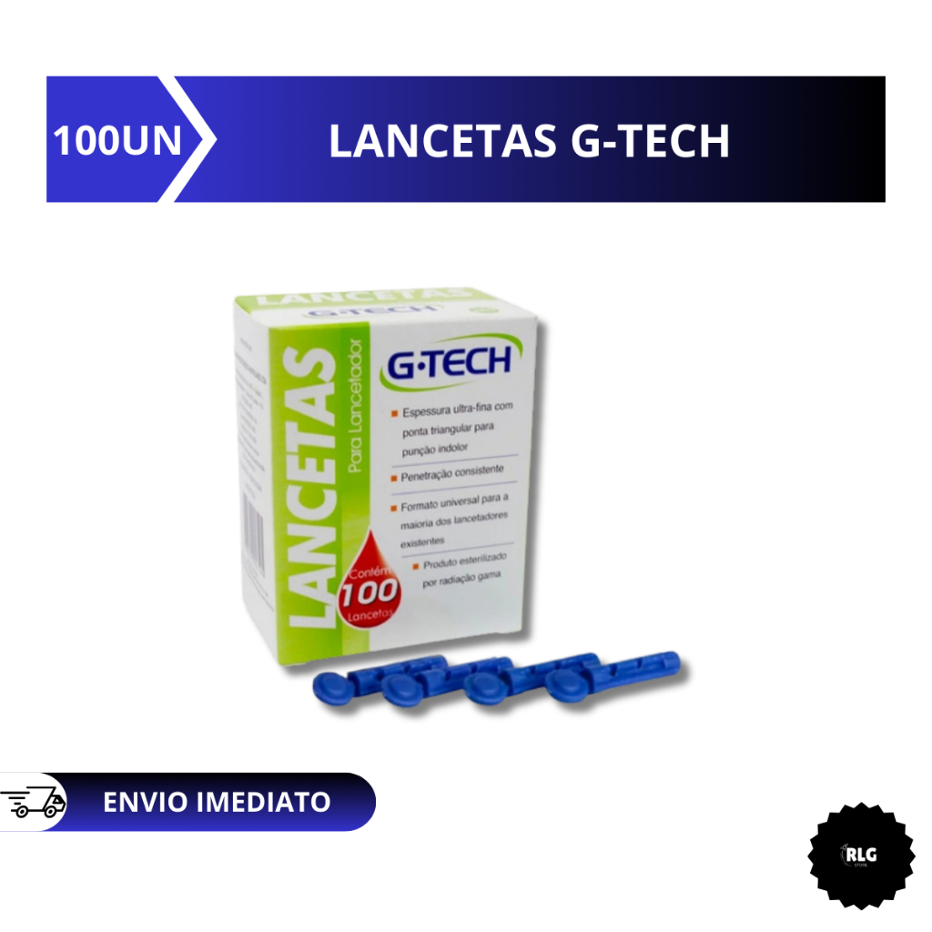 Lancetas G-tech Ultra Fina Para Lancetador Com 100 Unidades 28g