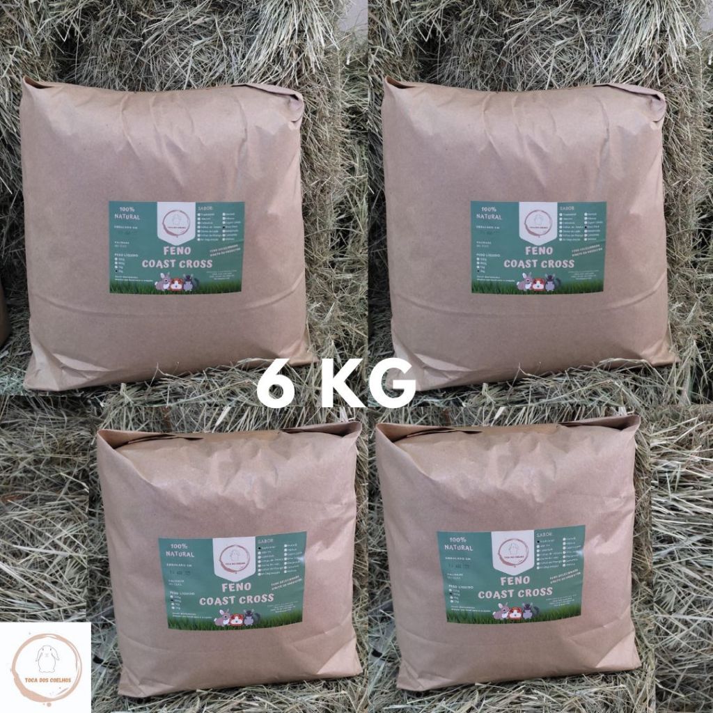 Kit com 6kg de feno Coast Cross - 2 pacotes 2kg + 2 pacotes 1kg
