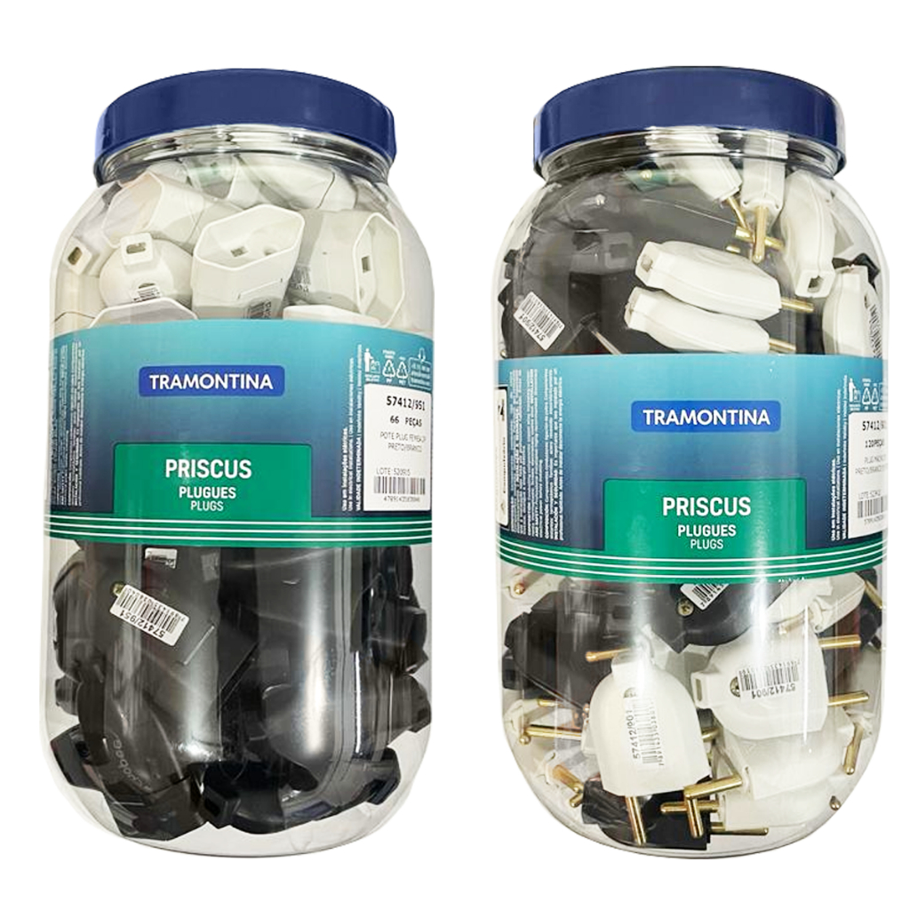 Pote Com Pino Macho Ou Pino Fêmea 2P 10A 250V Na Cor Preto E Branco - Tramontina em Oferta na Shopee