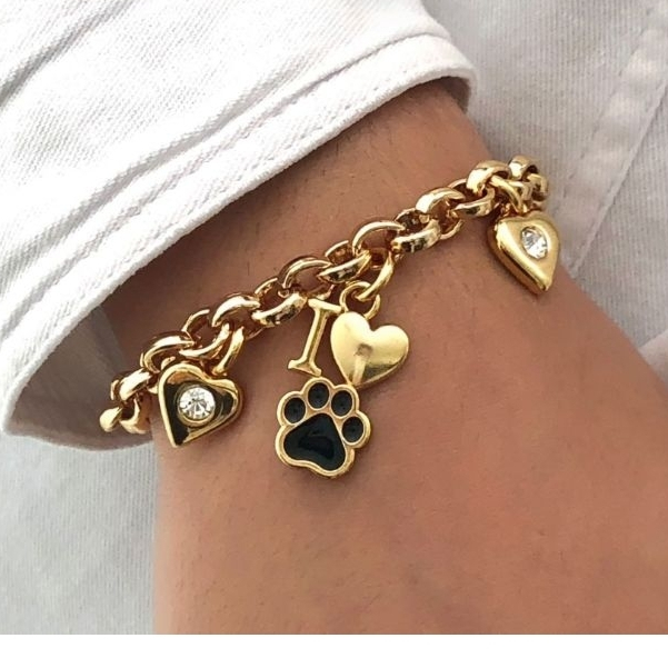 Pulseira Feminina Dourado Patinha Pet Cachorro Semijoia