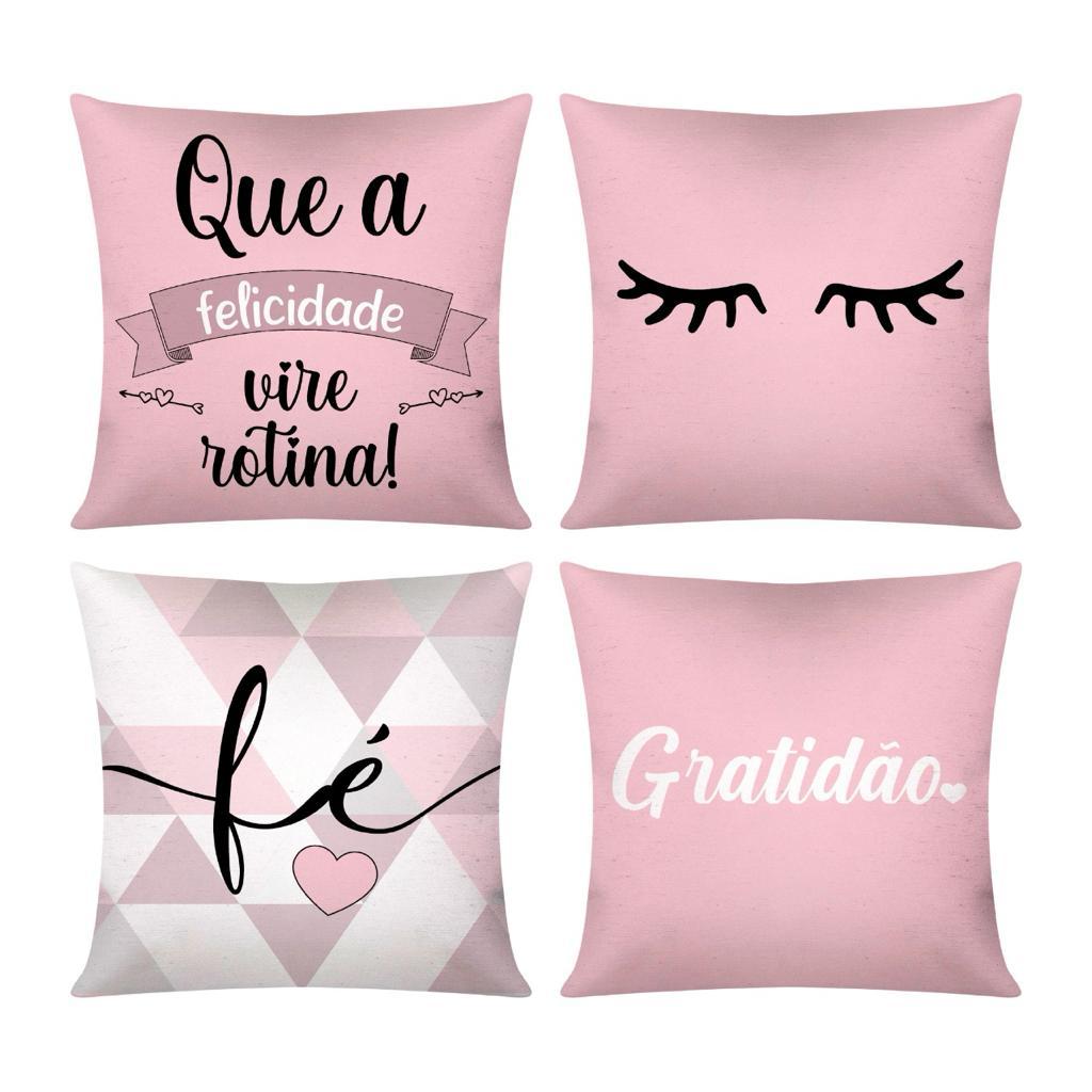 Kit c/ 4 Capas de Almofada Decorativas Modern Print 45x45 - Felicidade Rosa em Oferta na Shopee