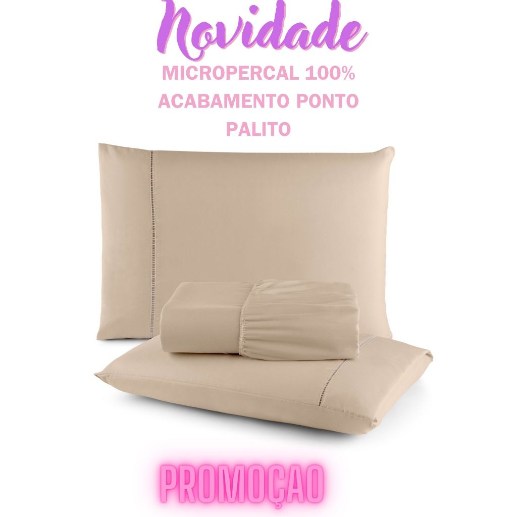 Kit Lencol casal 3 peças micropercal 1 Lencol com elástico + 2 fronha com acabamento ponto palito