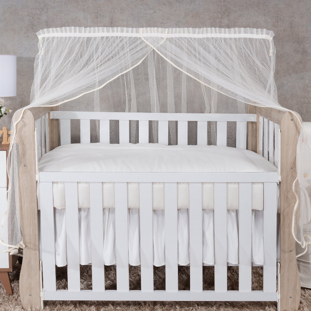 MOSQUITEIRO PARA BERÇO BEBÊ TULE BEGE COM VIES BEGE DELICADO