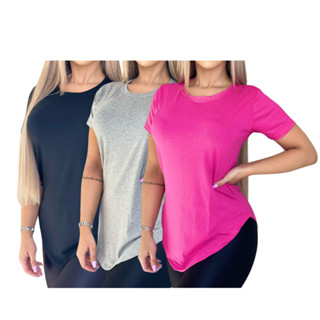 Kit 3 Blusa Blusinha Long Line Feminina Lisa Basica Sobre Legging Fitness Academia