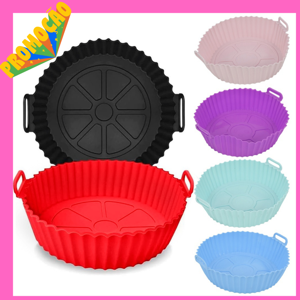 Forma De Silicone Air Fryer 20cm Para  Forno Microondas Fritadeira Assadeira – Reutilizável Antiaderente Flexível