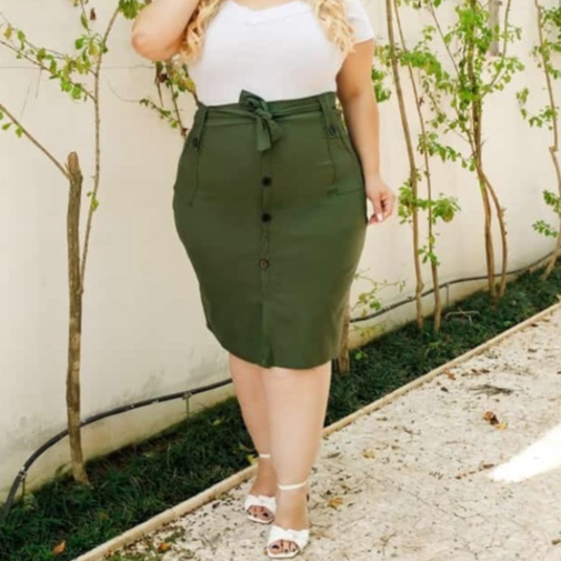 Saia Plus Size Midi Elegancia 6 Botões e Laço Cintura T 48 ao 54 — imagem 2 de 2