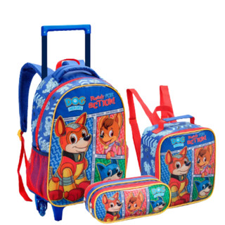 Kit Mochila Rodinha Infantil Masculino C/ Alça Lancheira E Estojo Dog Material Escolar