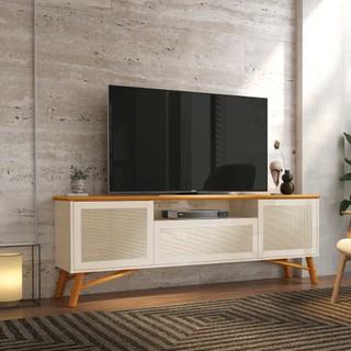 Rack para TV até 75 Polegadas 3 Portas com Pés em Madeira Maciça Rattan 178cm em Oferta na Shopee