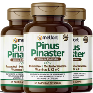 Kit 3 Pinus Pinaster Com Reverastrol, Vitamina E, K2 e C Clareamento de Manchas 180 Cáps