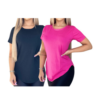 Kit 2 Camiseta Blusa Feminina Lisa Basica Sobre Legging Fitness Academia