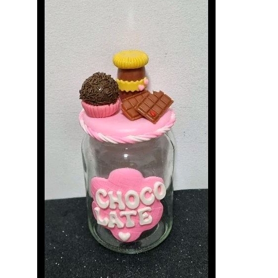 Pote para Chocolate decorado em biscuit 500ml - Fazemos outras cores