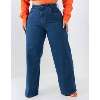 Calça Jeans Pantalona Wide Leg Plus Size Premium