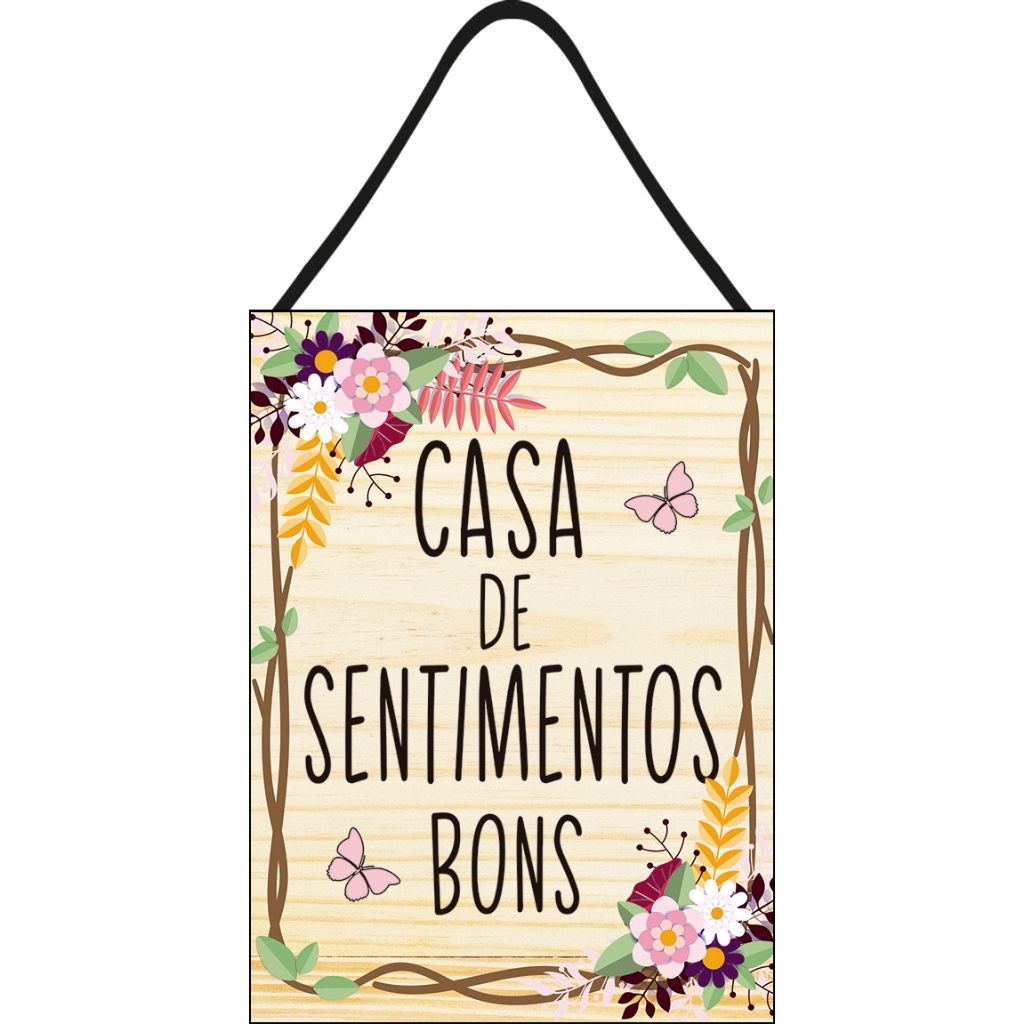 Placa com Alça de Couro Casa de Sentimentos Bons 14X29 em Oferta na Shopee