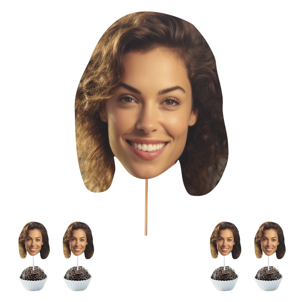 Plaquinha Divertida Placa Mascara para aniversário com sua foto personalizada + toppers de docinhos com seu rosto em Oferta na Shopee