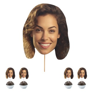 Plaquinha Divertida Placa Mascara para aniversário com sua foto personalizada + toppers de docinhos com seu rosto em Oferta na Shopee