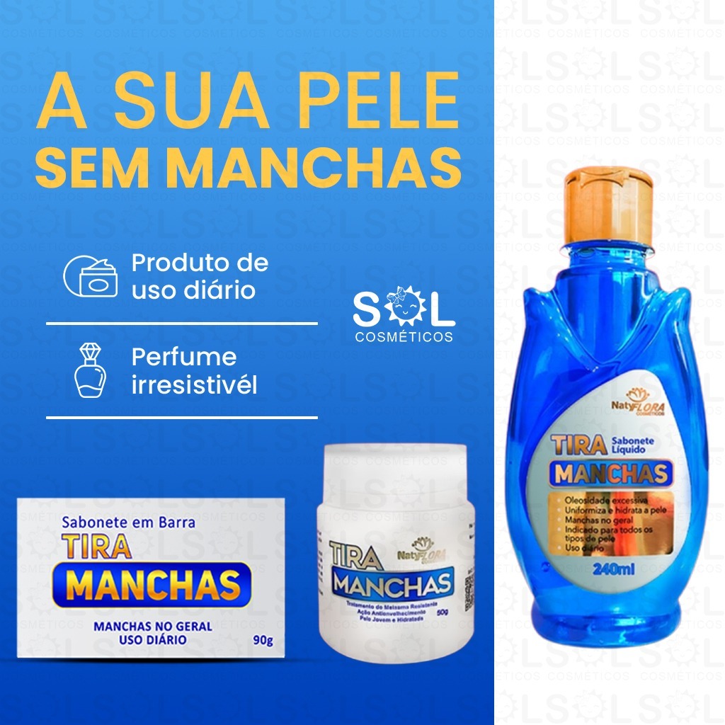 Kit Tira Mancha Clareador de Pele Acne Melasma Sabonete em Barra Pomada e Sabonete Líquido NatyFlora