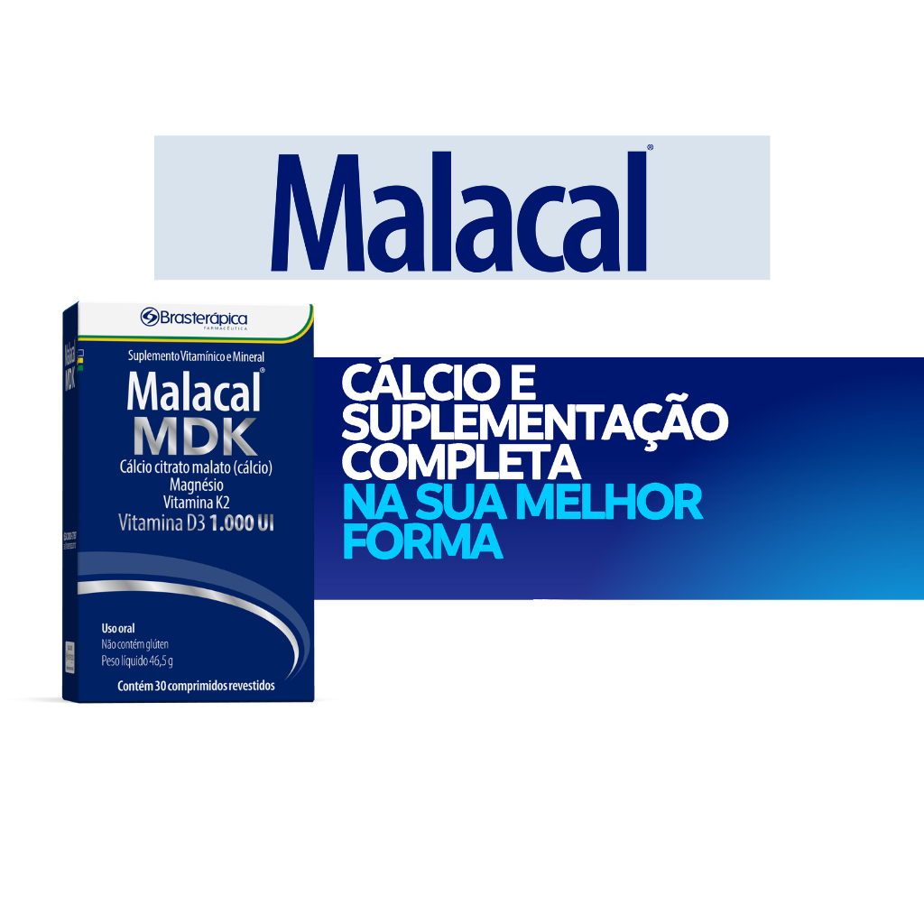 Suplemento Multivitaminico MDK Mineral Cálcio Citrato Malato, Vitamina D3 1000ui, Magnésio, Vitamina K