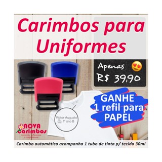 Carimbo Automático Tecido + Tubo de Tinta de Tecido, Carimbo para Uniforme, Carimbo Tecido, Carimbo Camiseta