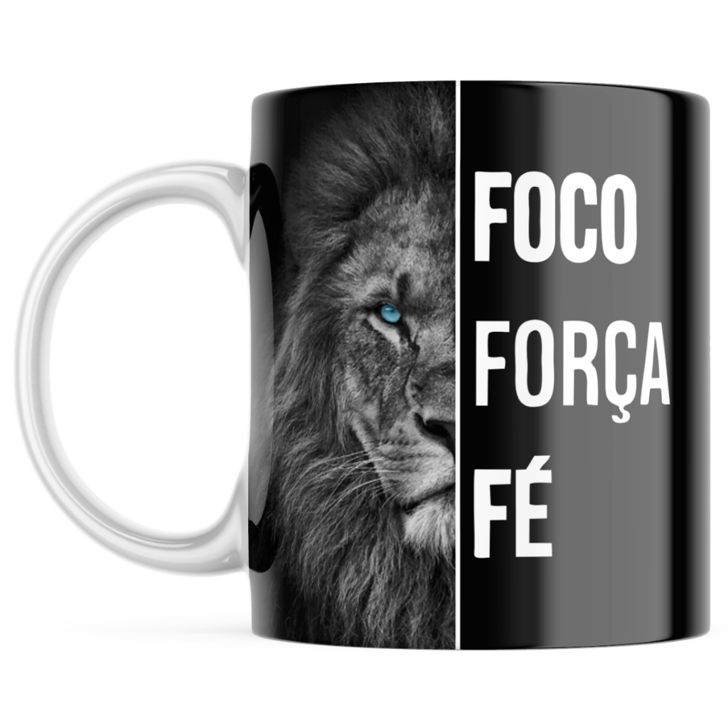 Caneca porcelana Leão de Judá Jesus Cristo Foco Forca e Fe em Oferta na Shopee