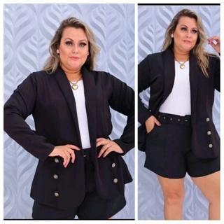 Max Blazer Alfaiataria Feminino Com Botão Dourado Plus Size