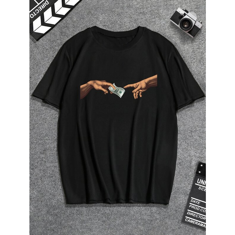 Camiseta Oversized Mao Tumblr Camisa Confortavel Dolar Estilo De Rua Skatista Streetwear