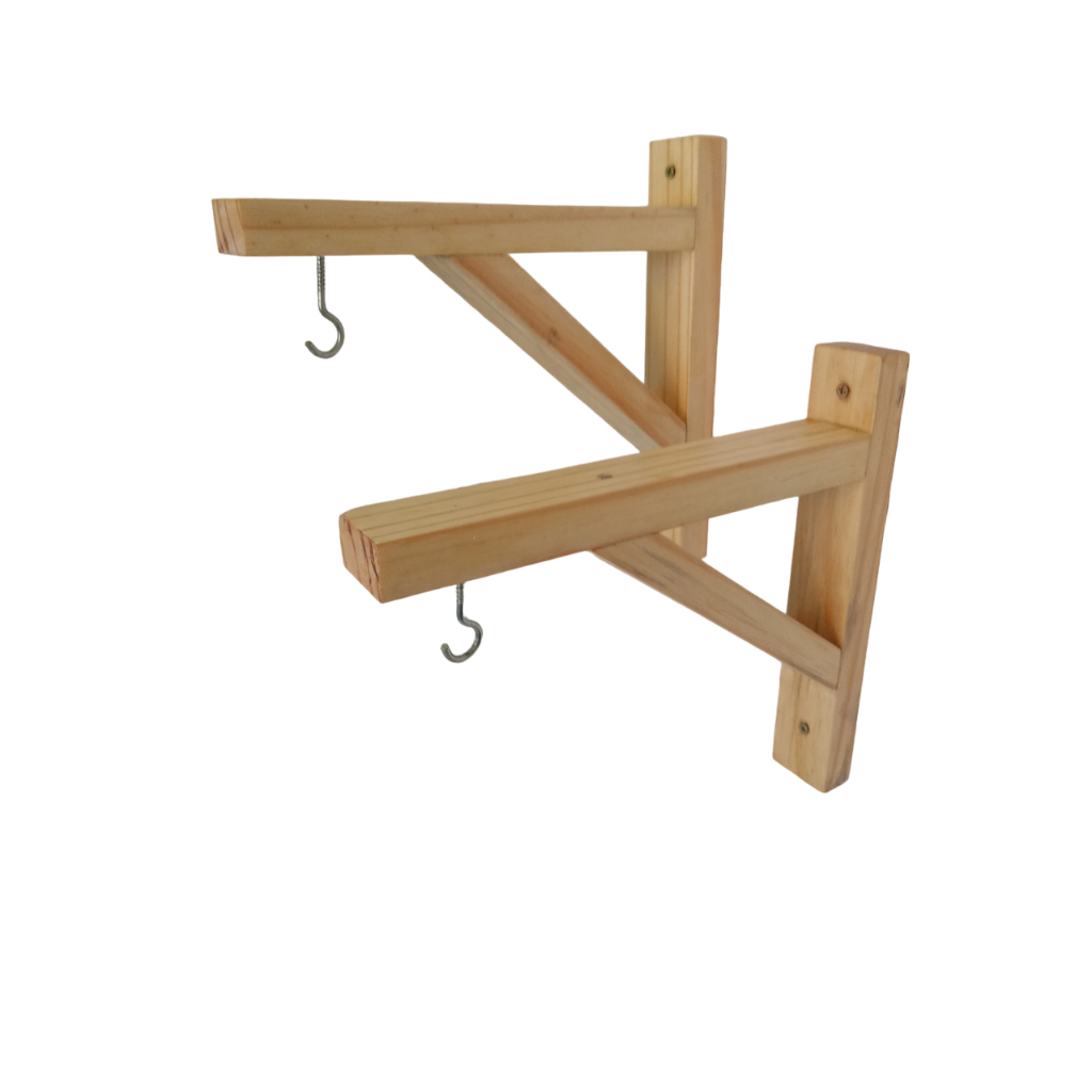 KIT 2 Suporte de Mão Francesa para Vasos de Plantas e Macramê em Madeira Pinus Envernizado