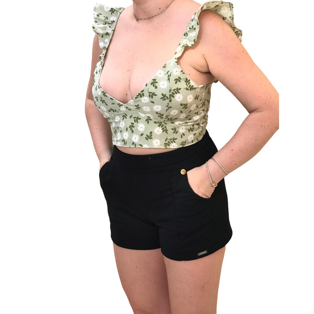 Cropped Top Florido Croped Com Bojo Cropped Floral Amarração nas Costas