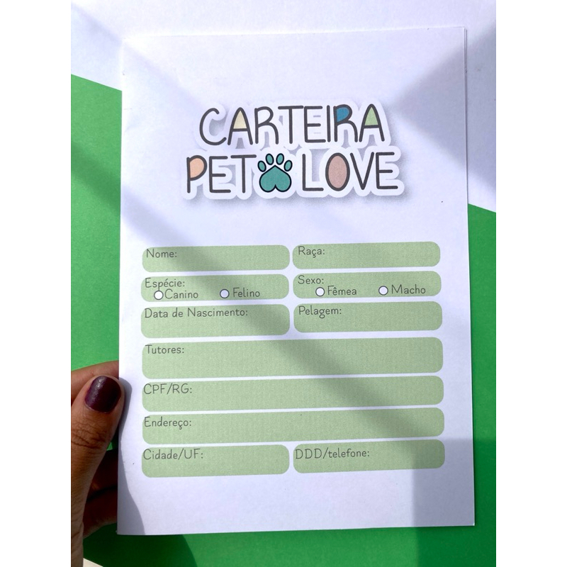 CARTÃO DE VACINA PET / ESCOLHA SUA COR / LOGO DO PET / CARTÃO DE Vacinas Pet