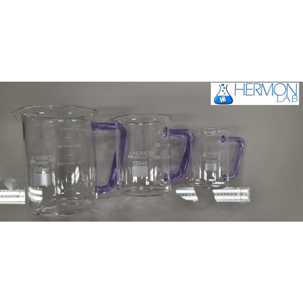 Kit com 3 Unidades De Bequer C/ Alça Colorida 50Ml-100Ml-250Ml